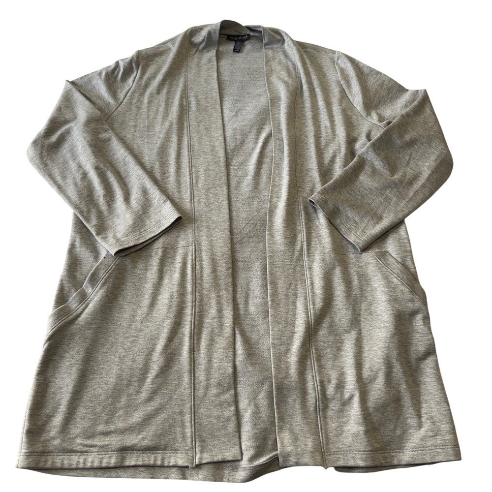 EILEEN FISHER Gray Knit Open Front Cardigan Sweater M M Medium